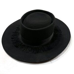 Brixton Phoenix Hat Black Womens XS NWT Wide Brim Wool Felt Grosgrain Fringe